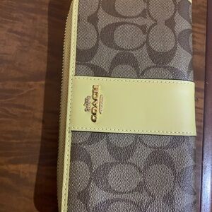 Coach Signature Brown and Yellow Wallet
